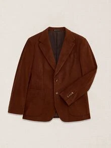 Suiteron 男士純色翻領長袖休閒燈芯絨西裝外套，正式款 - 棕色 - 查看 9