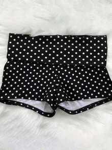 SHEIN Sparklyn Teen Girls Casual All-Match Versatile Daily Folded Waist Printed Super Short Knit Shorts 1 Random Piece - Black - View 3