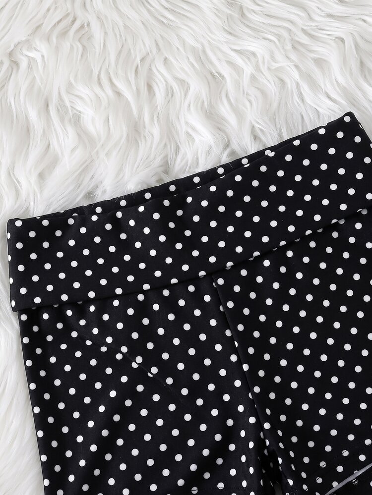 SHEIN Sparklyn Quần short len siêu ngắn cạp gấp in họa tiết, phong cách thường ngày dễ phối đồ cho thiếu nữ, 1 chiếc ngẫu nhiên - màu đen - Xem 4
