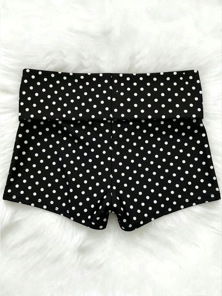 SHEIN Sparklyn Quần short len siêu ngắn cạp gấp in họa tiết, phong cách thường ngày dễ phối đồ cho thiếu nữ, 1 chiếc ngẫu nhiên - màu đen - Xem 2
