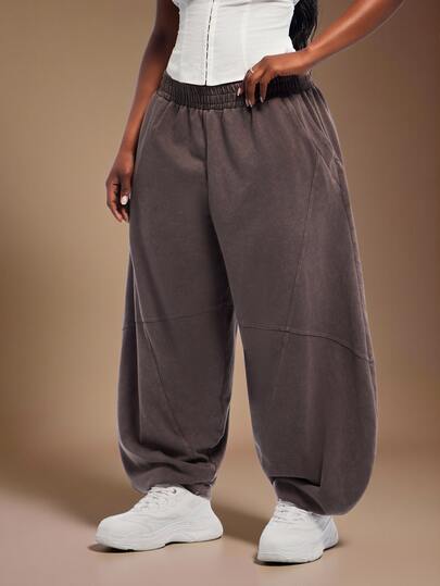 Radiana Pantalones holgados y anchos para mujer de talla grande, otoño/invierno, cintura elástica, tela de 62% algodón con lavado de nieve, nuevos, versátiles, pierna cónica, bajo curvo, adecuados para uso casual, calle, moda y comodidad
