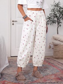 SHEIN Tall 女款全印花休閒百搭日常牛仔褲 - 白色 - 查看 3