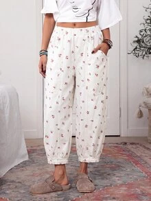 SHEIN Tall 女款全印花休閒百搭日常牛仔褲 - 白色 - 查看 4