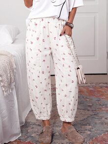 SHEIN Tall 女款全印花休閒百搭日常牛仔褲 - 白色 - 查看 6