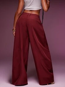 Denimoi Barrel Leg Trouser Pants Fashionable Statement Bottoms Barrel Pants - Burgundy - View 5