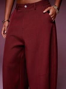 Denimoi Barrel Leg Trouser Pants Fashionable Statement Bottoms Barrel Pants - Burgundy - View 4