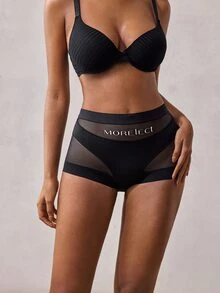 Veilyse 1pc High Waist Shaping Women's Panty, Breathable Mesh, Cross Tummy Control, Seamless Ice Silk, Slimming & Lifting - Black - View 4