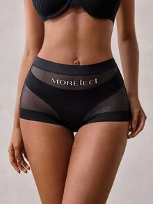 Veilyse 1pc High Waist Shaping Women's Panty, Breathable Mesh, Cross Tummy Control, Seamless Ice Silk, Slimming & Lifting - Black - View 7