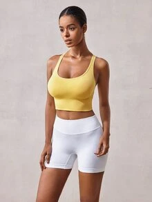 Veilyse Women's Seamless Wire-Free Sports Bra With Wide Strap, Comfortable And Breathable - Yellow - View 4