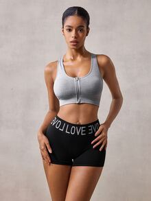 Veilyse EMUPER 1pc Zippered Seamless Sports Bra With Removable Pads - Grey - View 4