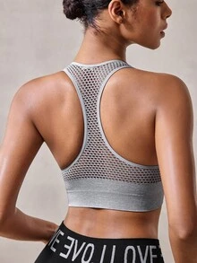 Veilyse EMUPER 1pc Zippered Seamless Sports Bra With Removable Pads - Grey - View 3