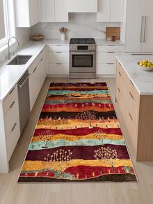 Kaymaz, Yıkanabilir, Dijital Baskılı Kilim, Yolluk, Mutfak Kilimi - Kırmızı menekşe - Görünüm 4