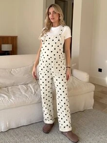 SHEIN 孕婦波點休閒日常牛仔連身褲 女款牛仔女牛仔裝 西部風格女裝 波點 - 杏色 - 查看 6