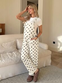 SHEIN 孕婦波點休閒日常牛仔連身褲 女款牛仔女牛仔裝 西部風格女裝 波點 - 杏色 - 查看 8