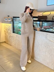 Solavon Women's Rhinestone Decor Long Sleeve Top And Pants Casual Daily Knit 2 Pieces Set - Camel - View 5