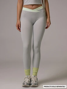 Musera Sport Contrast Colour Dipped V Front Fitted Active Coord Leggings Gym Pilates Daily Running - Light Grey - View 2