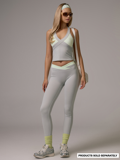 Musera Sport Contrast Colour Dipped V Front Fitted Active Coord Leggings Gym Pilates Daily Running