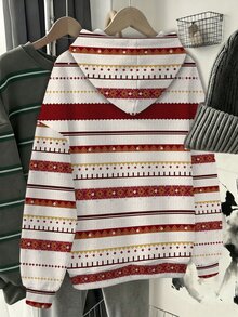 SHEIN EZwear 女款條紋落肩長袖休閒連帽衛衣 - 彩色 - 查看 2