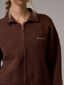 Musera Sport Knitted Zip Through Collared Ribbed Waist Active Coord Sweater Top Gym Pilates Daily Running - Coffee Brown - View 3