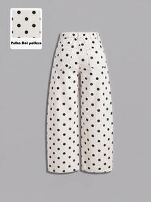 SHEIN PETITE 女款波點圖案口袋錐腳休閒牛仔褲 秋季 - 彩色 - 查看 5