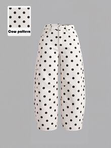 SHEIN PETITE 女款波點圖案口袋錐腳休閒牛仔褲 秋季 - 彩色 - 查看 6