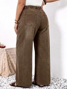 EMERY ROSE EMERY ROSE Jeans de talla grande versátiles con botones y bolsillos, corte holgado - Marrón - Ver 3