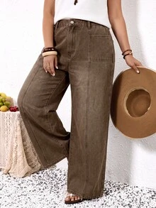 EMERY ROSE EMERY ROSE Jeans de talla grande versátiles con botones y bolsillos, corte holgado - Marrón - Ver 5