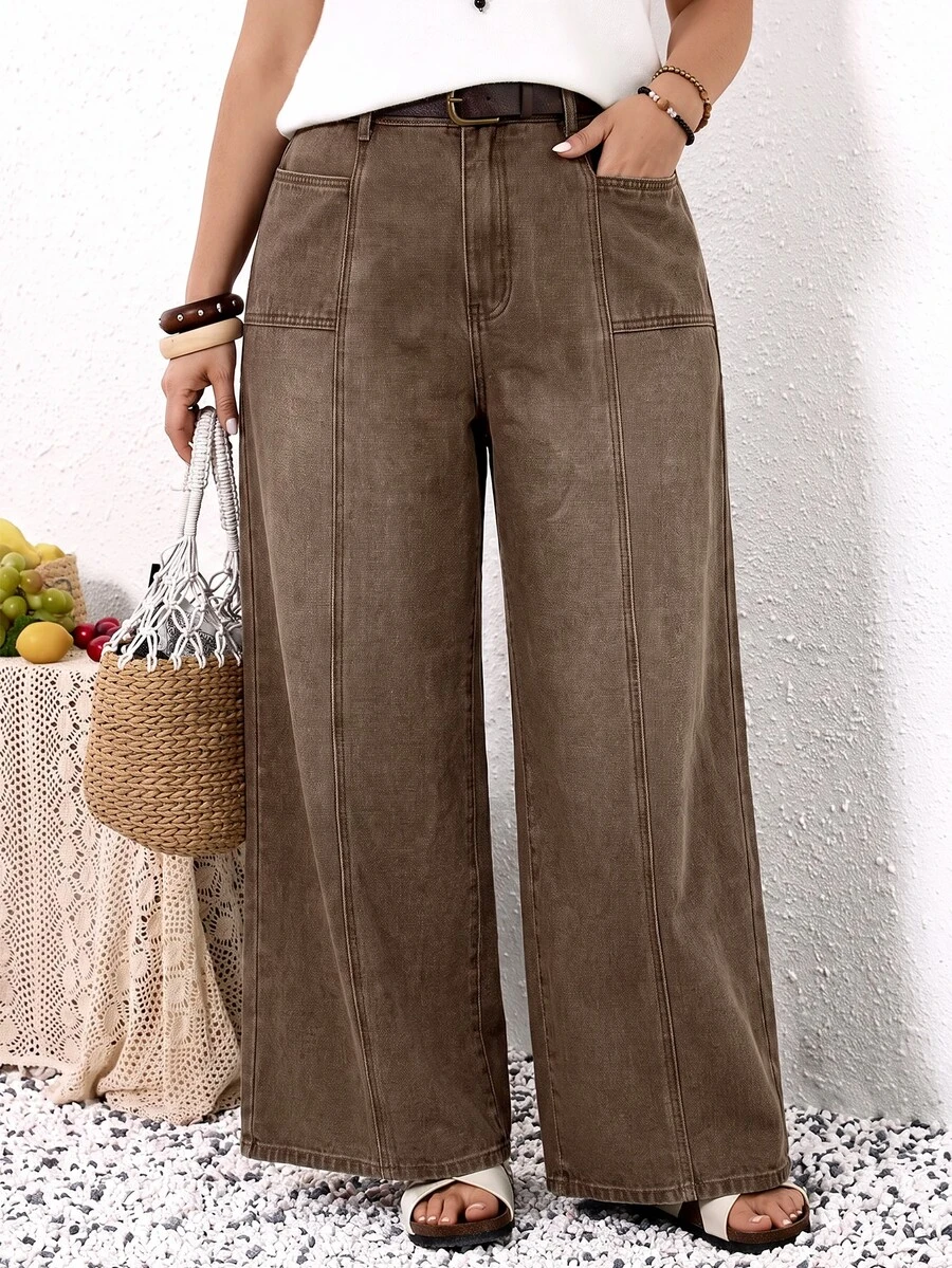 EMERY ROSE EMERY ROSE Jeans de talla grande versátiles con botones y bolsillos, corte holgado - Marrón - Ver 1
