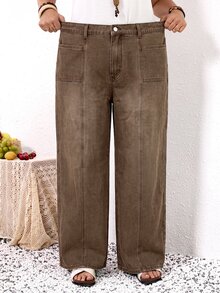 EMERY ROSE EMERY ROSE Jeans de talla grande versátiles con botones y bolsillos, corte holgado - Marrón - Ver 2