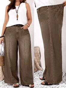 EMERY ROSE EMERY ROSE Jeans de talla grande versátiles con botones y bolsillos, corte holgado - Marrón - Ver 6