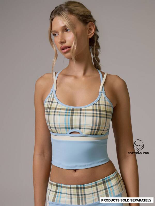 Musera Sport Checkered Contrast Colour Multi Strappy Back Fitted Active Cami Coord Top  Gym Pilates Daily Running