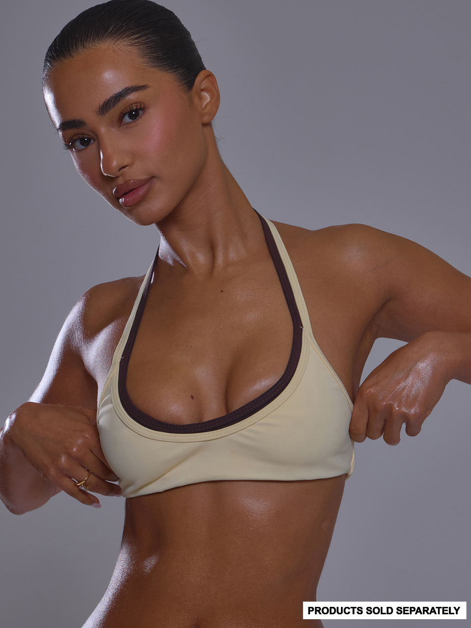 Active Scoop Front Contrast Colour Binding Layered Halterneck Soft Touch S Bra Coord Top Only Workout Gym Cute Pilates Fitness Daily