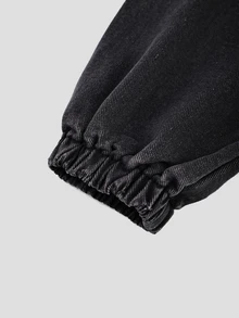 GlowEve Setelan Jaket dan Celana Denim Wanita dengan Tali Serut di Pinggang, Warna Abu-abu, Musim Gugur, Pakaian Kasual, Cocok untuk Liburan Siang Hari - Dark Grey - View 5