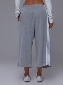 Musera Sport 四条纹弹力腰阔腿运动慢跑七分裤运动裤套装下装（仅限运动健身健身房可爱普拉提日常款） - 灰色 - 查看 5