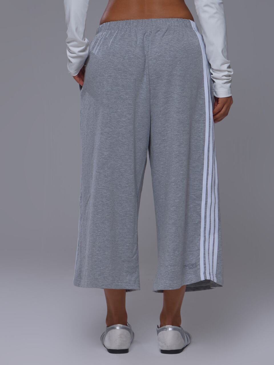 Active Grey 4 Stripe Elasticated Waist Wide Leg Jogger Capri Pants