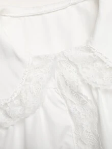 SHEIN Tween女孩大校風返校季蕾絲飾邊拼接大領長袖白色襯衫，秋季休閒可愛風 - 白色 - 查看 6