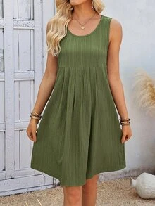 EMERY ROSE Women's Summer Casual Solid Color Sleeveless Short Dress - Green - View 3