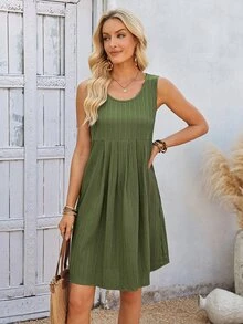 EMERY ROSE Women's Summer Casual Solid Color Sleeveless Short Dress - Green - View 4