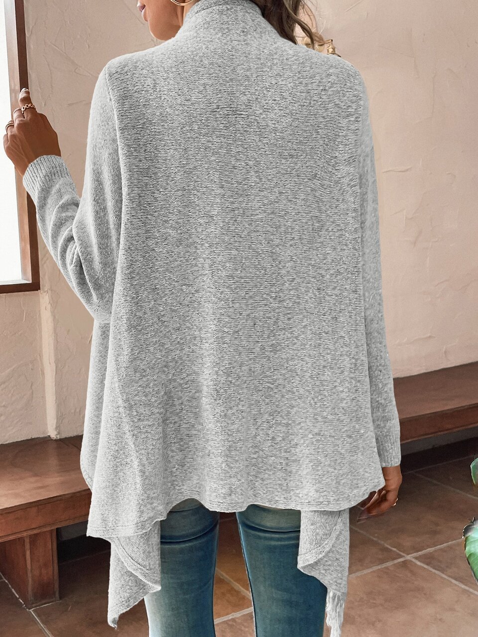 Fringe Trim Button Detail Cardigan,Long Sleeve Tops Fall Winter Cloth For Women