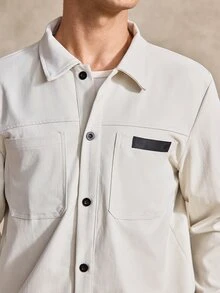Courvante Men's Solid Color Long-Sleeved Single-Breasted Work Pocket Shirt And Trousers Casual Suit, Fall - Apricot - View 5