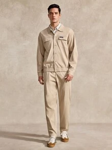 Courvante Men's Solid Color, Long Sleeve Double Pocket Jacket Drawstring Elastic Waist Pants, Suitable For Self-Wear Or Gift To Friends - Khaki - View 3