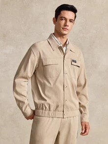Courvante Men's Solid Color, Long Sleeve Double Pocket Jacket Drawstring Elastic Waist Pants, Suitable For Self-Wear Or Gift To Friends - Khaki - View 4