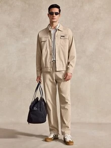 Courvante Men's Solid Color, Long Sleeve Double Pocket Jacket Drawstring Elastic Waist Pants, Suitable For Self-Wear Or Gift To Friends - Khaki - View 8