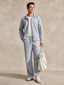 Courvante Long Sleeve Men's Sports Casual Jacket & Pants Set, Tennis, Fall - Grey - View 1