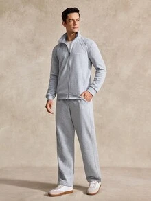 Courvante Long Sleeve Men's Sports Casual Jacket & Pants Set, Tennis, Fall - Grey - View 3
