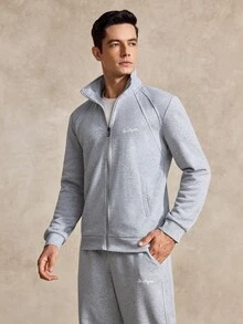 Courvante Long Sleeve Men's Sports Casual Jacket & Pants Set, Tennis, Fall - Grey - View 4