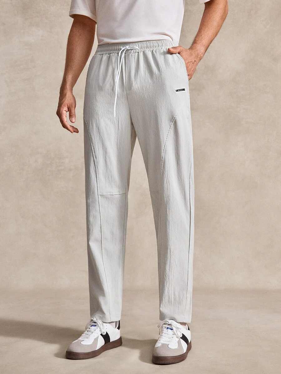Men's Beige Drawstring Waist Pockets Loose Casual Pants, Golf, Tennis, Business Commute, Fall - Beige - View 1