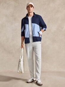 Men's Beige Drawstring Waist Pockets Loose Casual Pants, Golf, Tennis, Business Commute, Fall - Beige - View 7