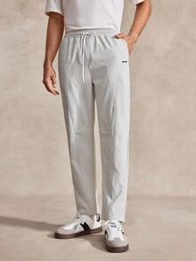 Men's Beige Drawstring Waist Pockets Loose Casual Pants, Golf, Tennis, Business Commute, Fall - Beige - View 5