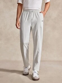 Men's Beige Drawstring Waist Pockets Loose Casual Pants, Golf, Tennis, Business Commute, Fall - Beige - View 4